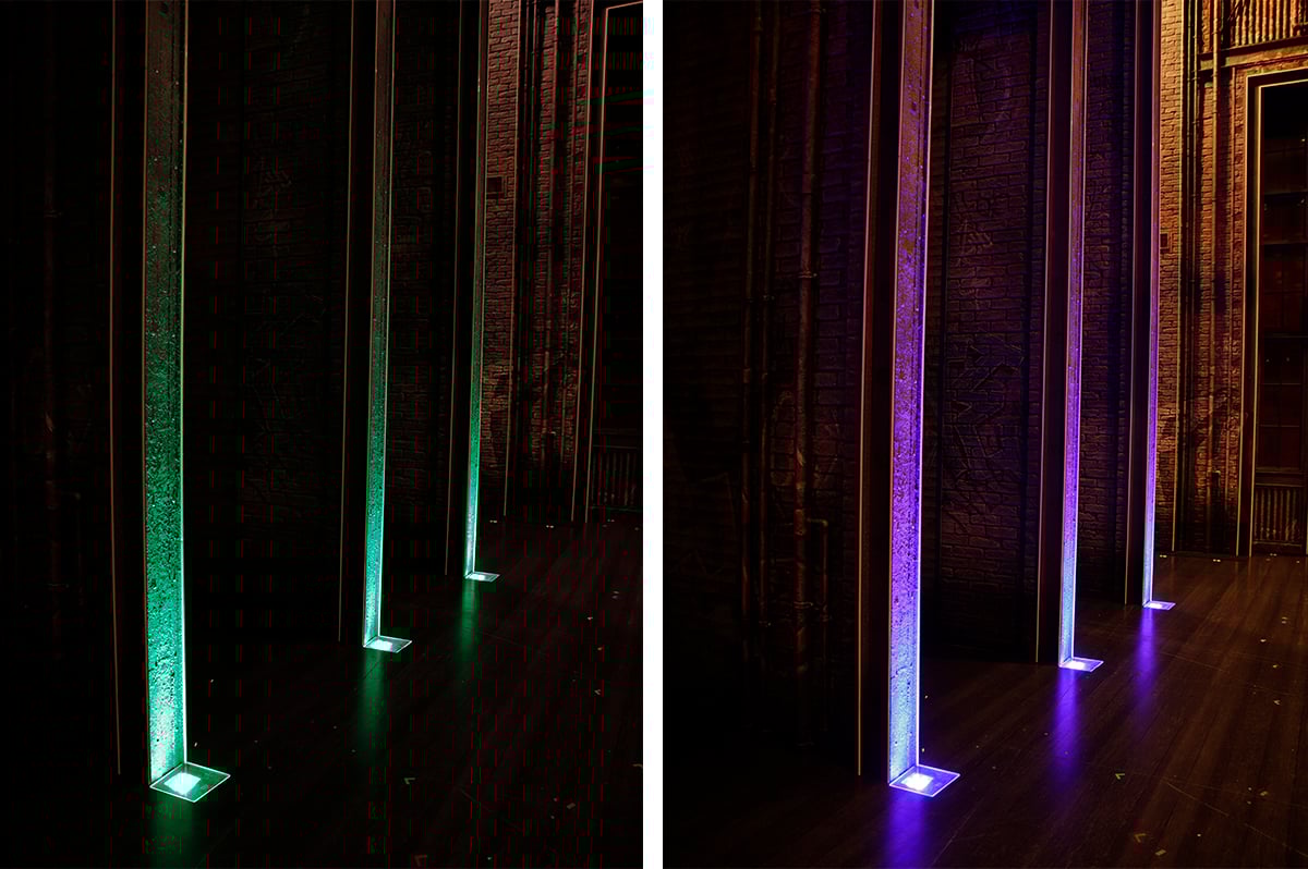 Test images of Rosco Miro Cube 2 4C fixtures used in the production of MJ – Das Michael Jackson Musical.