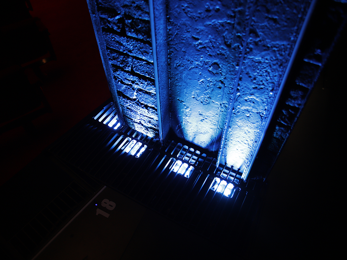 Rosco Cubes with OPTI-SCULPT lenses uplighting tall columns