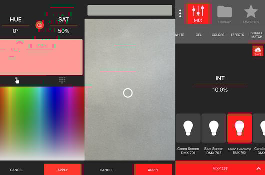 Color is selected using the CAPTURE feature in Rosco’s myMIX<sup>®</sup> app for use with the DMG MINI.