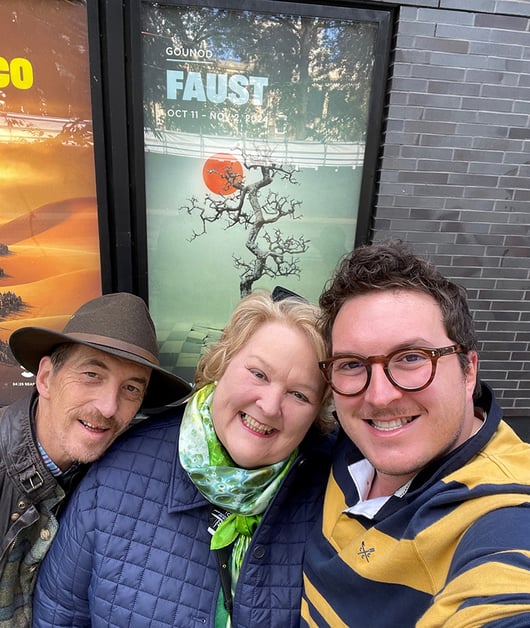 Charlie Morgan Jones with his parents outside the Canadian Opera Company in Toronto.