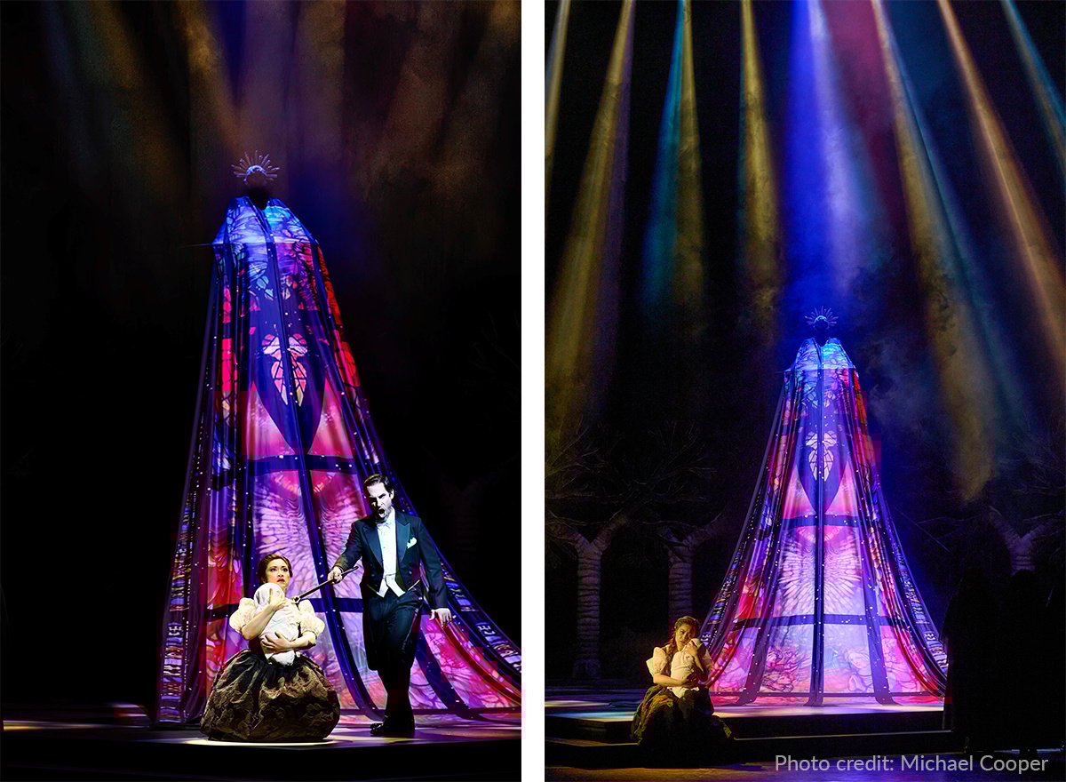 The stained-glass lighting effect that Designer Charlie Morgan Jones created with Rosco Glass Gobos created an illusion of infinite space for Canadian Opera Company's production of "Faust."