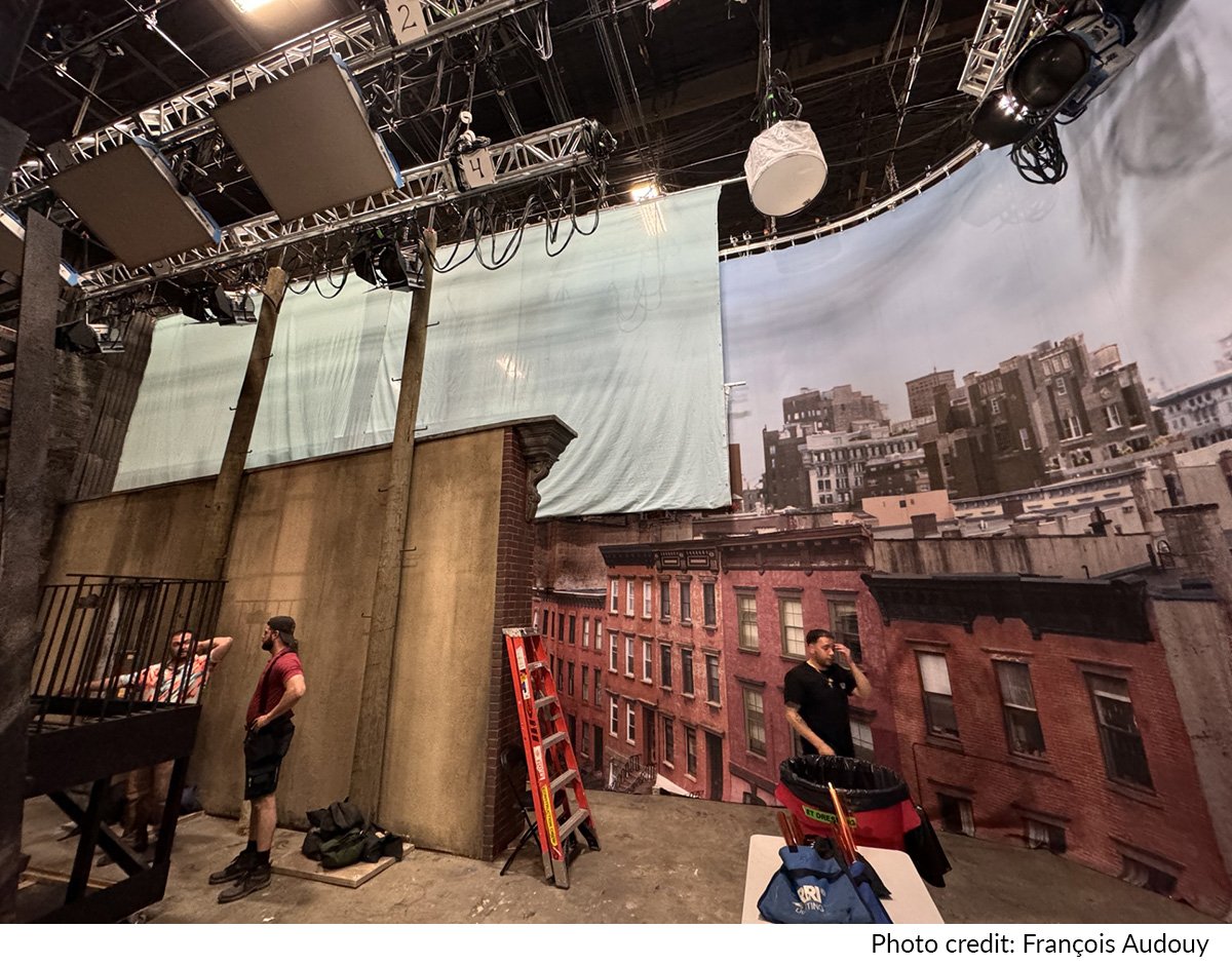 Bob Dylan’s apartment set featuring Rosco SoftDrop and hard scenery elements.