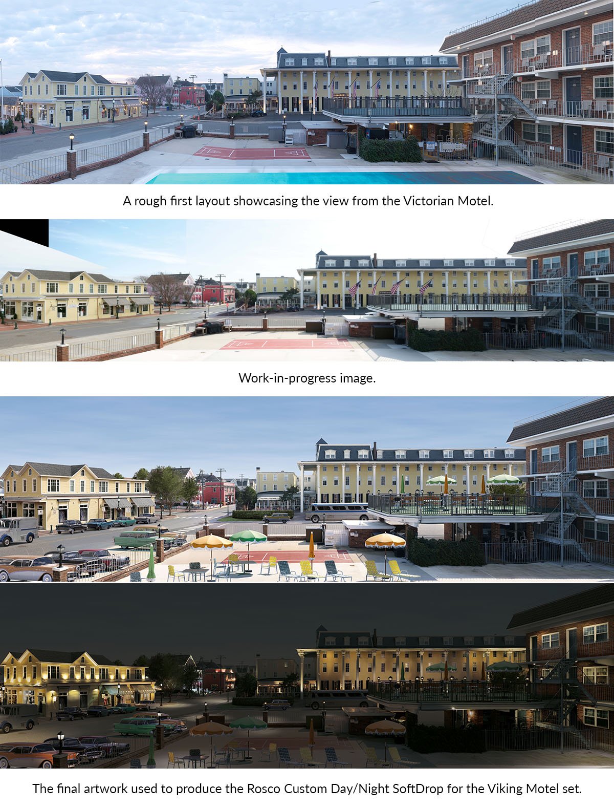 The final artwork used to produce the Rosco Custom Day/Night SoftDrop for the Viking Motel set.