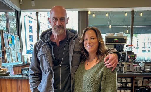 Organized Crime’s Christopher Meloni poses with Rorie Miller inside Great Neck Diner.