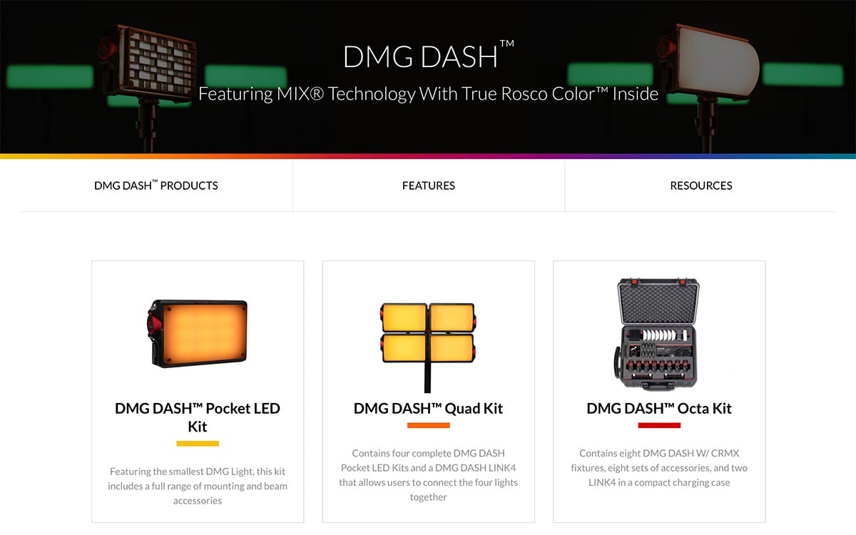 Rosco DMG DASH lights available in various kits