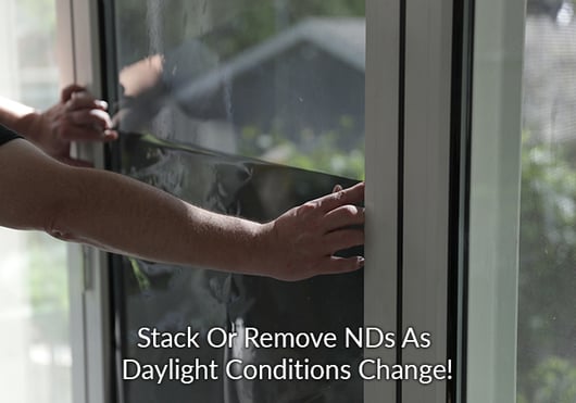 Rosco WindowCling filters are layered to quickly and easily adjust the window light.