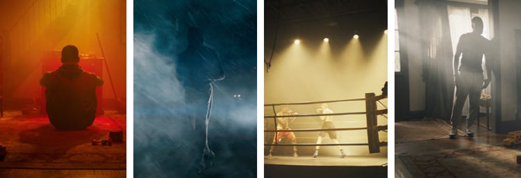 An image that demonstrates four different ways that using haze or fog to create atmosphere can enhance the film lighting on set.