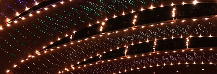 Pica Cubes, used as fiber optic illuminators, create colourful starlight effect inside the Arnoff Center.