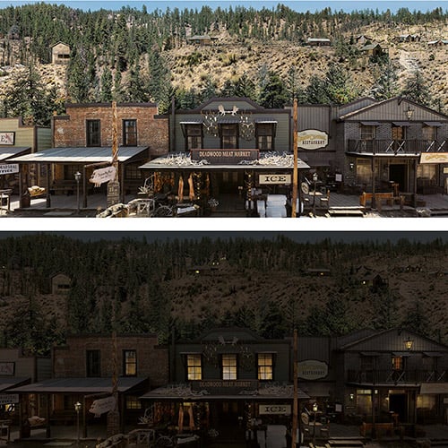 Rosco backdrop used in the film Deadwood: The Movie nominated for the 2020 ADG Award.