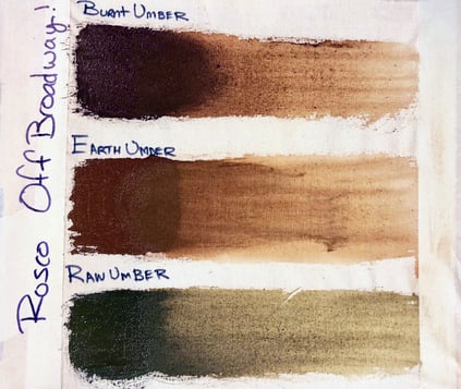 Comparing three Off Broadway earth tones, Burnt Umber, Earth Umber and Raw Umber.