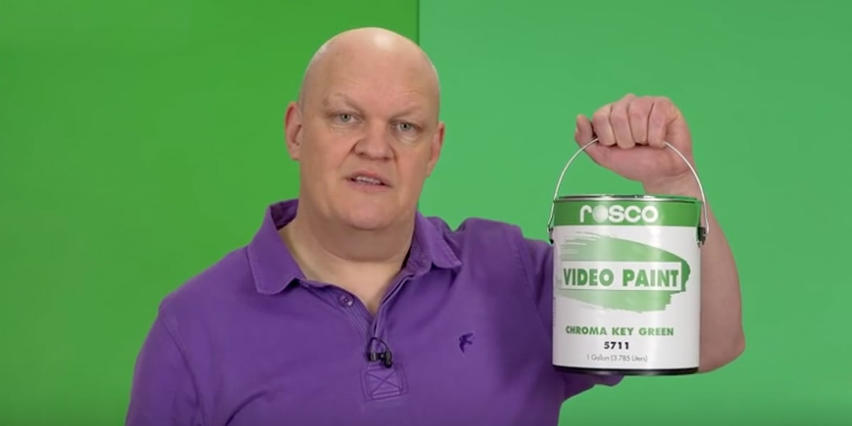 Paul Shillito holding a can of Rosco's Chroma Key Green Video paint.