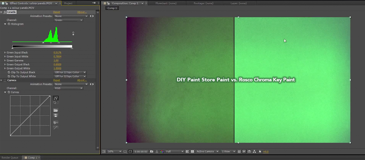 Vectorscope: DIY green vs Rosco chroma green