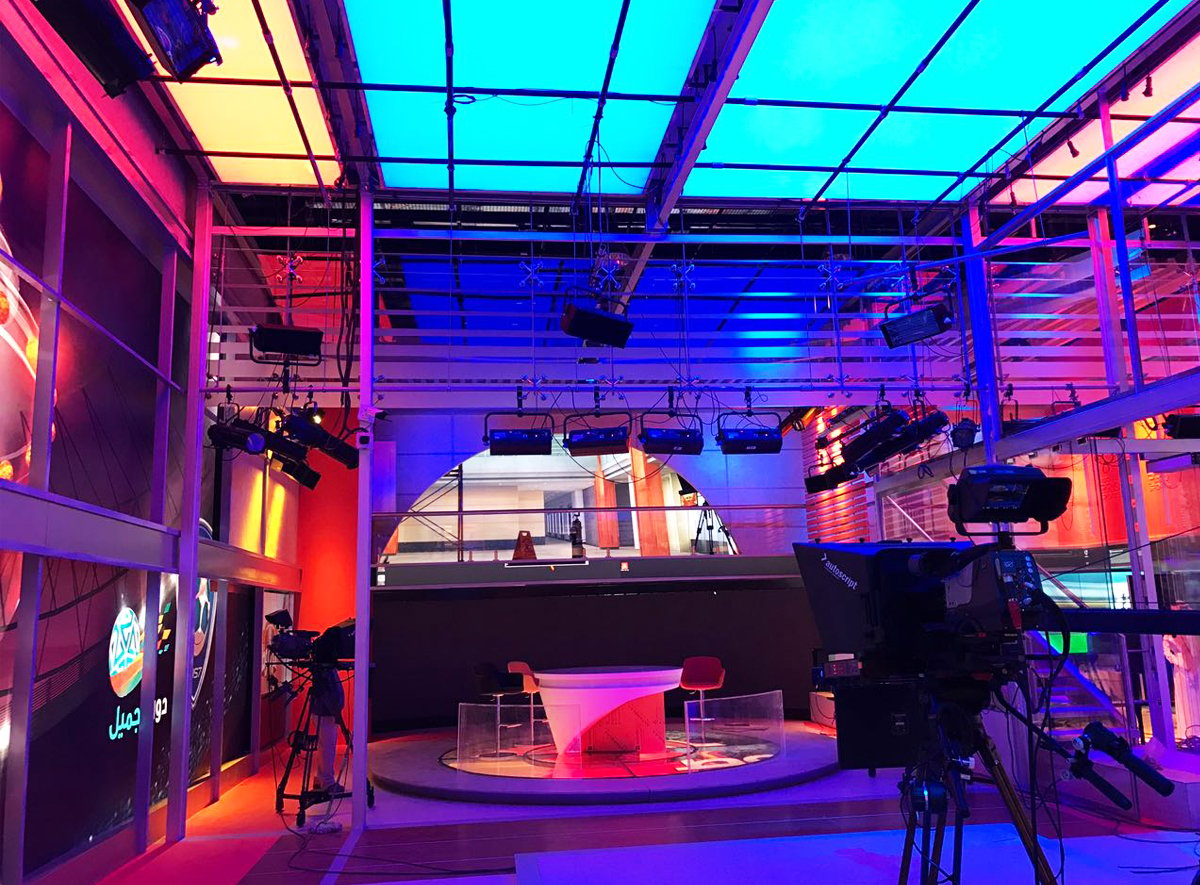LED tape from Rosco was used to backlit the color changing, backlit panels in the set design for the MBC Pro Sports studio in Riyadh, Saudi Arabia.