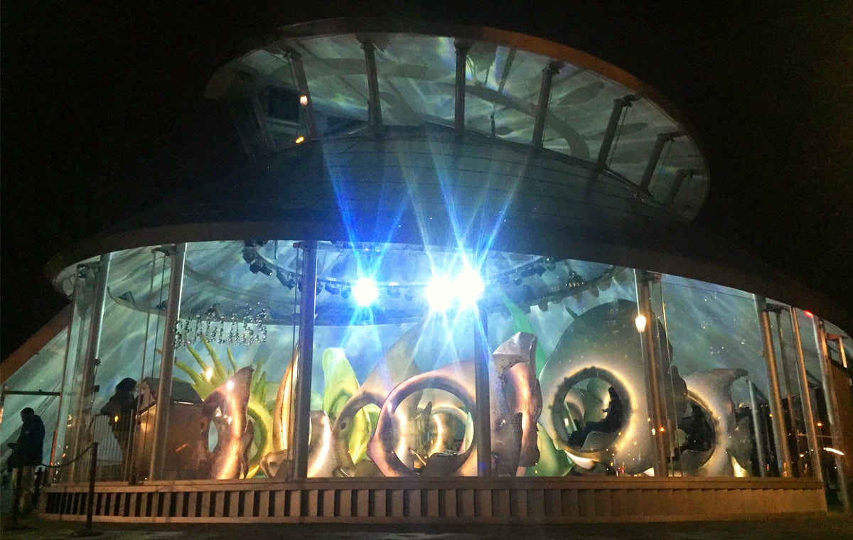 Rosco X-Effects create shimmering water effects inside New York's SeaGlass Carousel.