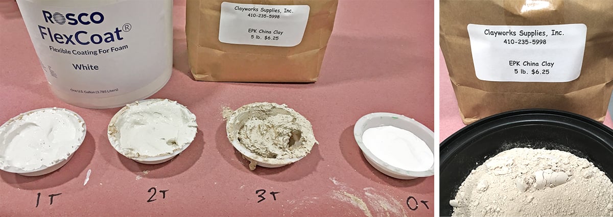 Four samples of Kaolin Clay mixed with FlexCoat.