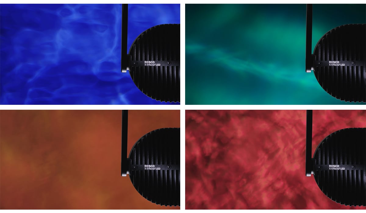 Four effects created by the Rosco X-Effects LED Projector