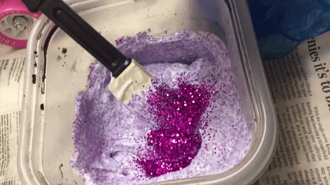 Mixing Rosco CrystalGel and glitter to create a sparkling scenic finish, offering inspiration for a Cinderella glass slipper.