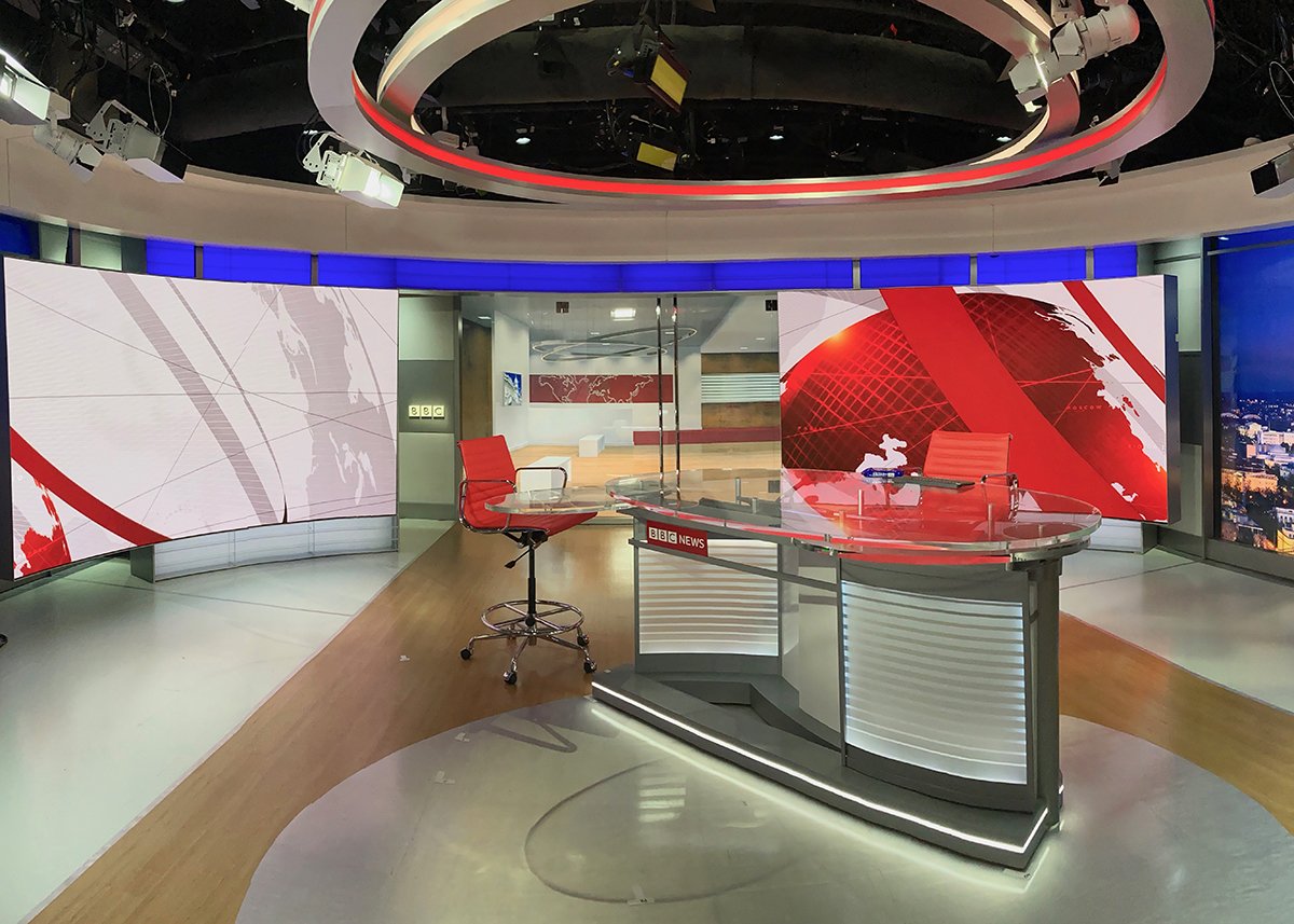 OPTI-SCULPT lenses help blend the beams of the LED fixtures inside the BBC News studio in Washington D.C.