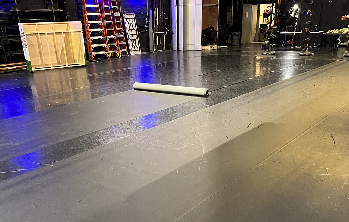 Rolling out the new Rosco Duètte marley floor at The Palace Theatre in Stamford, CT.