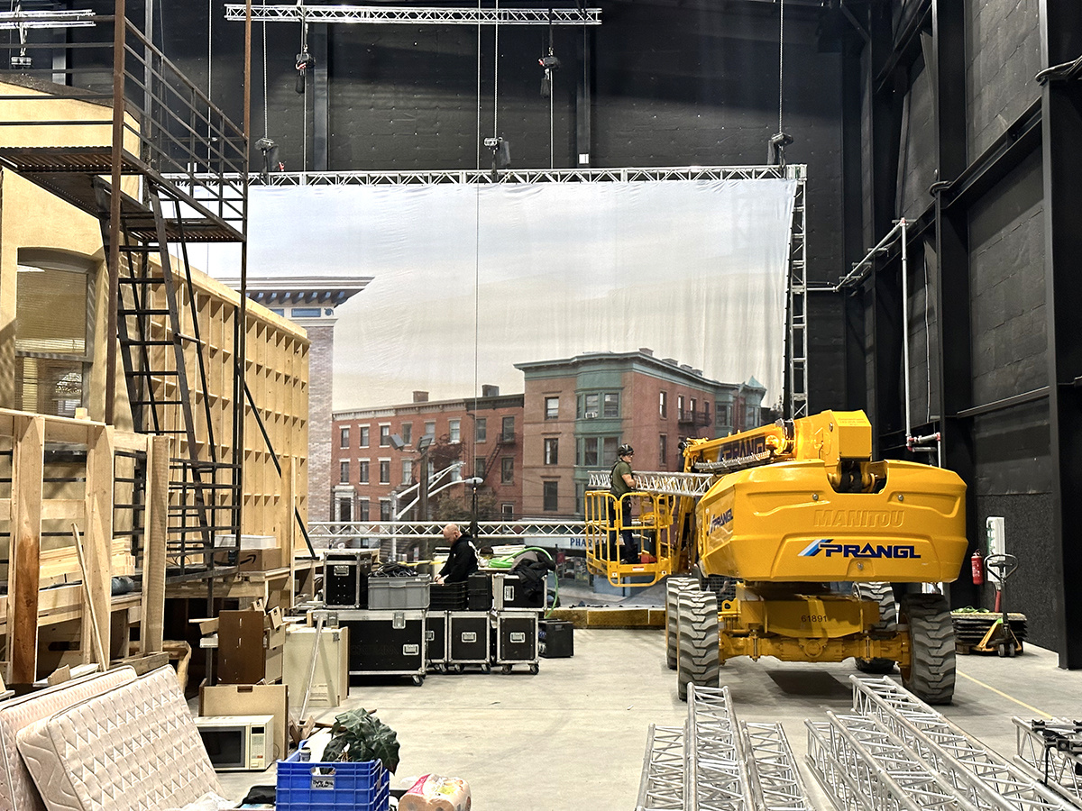 A behind-the-scenes look at a Custom Day/Night Rosco SoftDrop creating a New York City background on the set of Eric for Netflix.