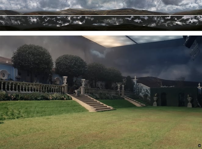 Final artwork (above), and the Rosco SoftDrop installed inside the Thrushcross Grange set (below).&nbsp;