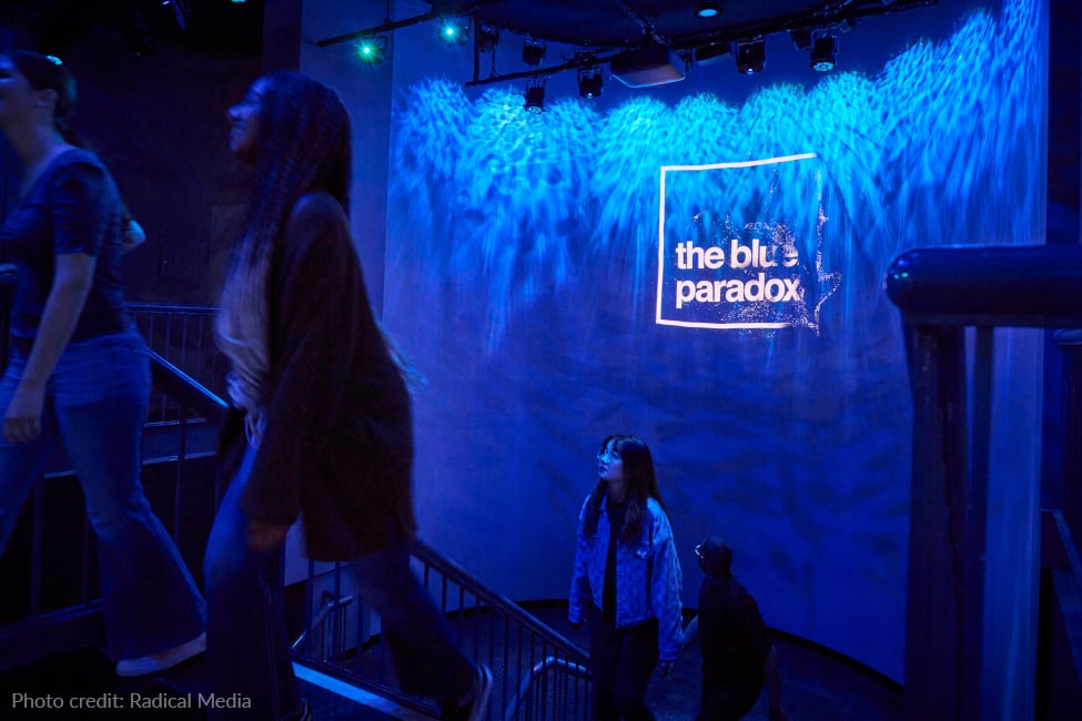 Visitors are surrounded by the reflected water effect created by Rosco X-Effects fixtures inside the  Chicago Museum of Science and Industry.