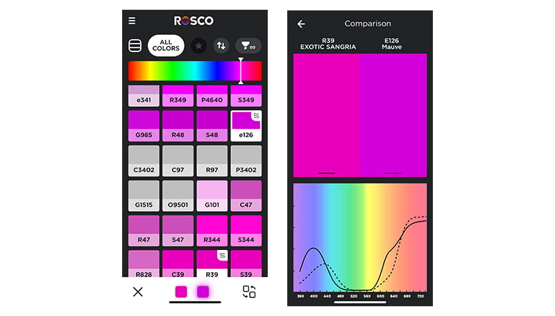 An example of the Color Comparison feature of Rosco's myColor App.